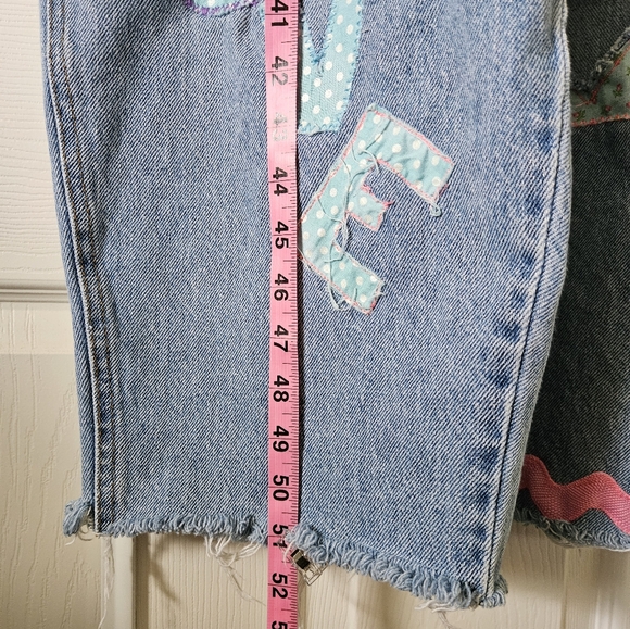 Women's Blue Denim Overalls with Colorful Patches - Picture 11 of 15